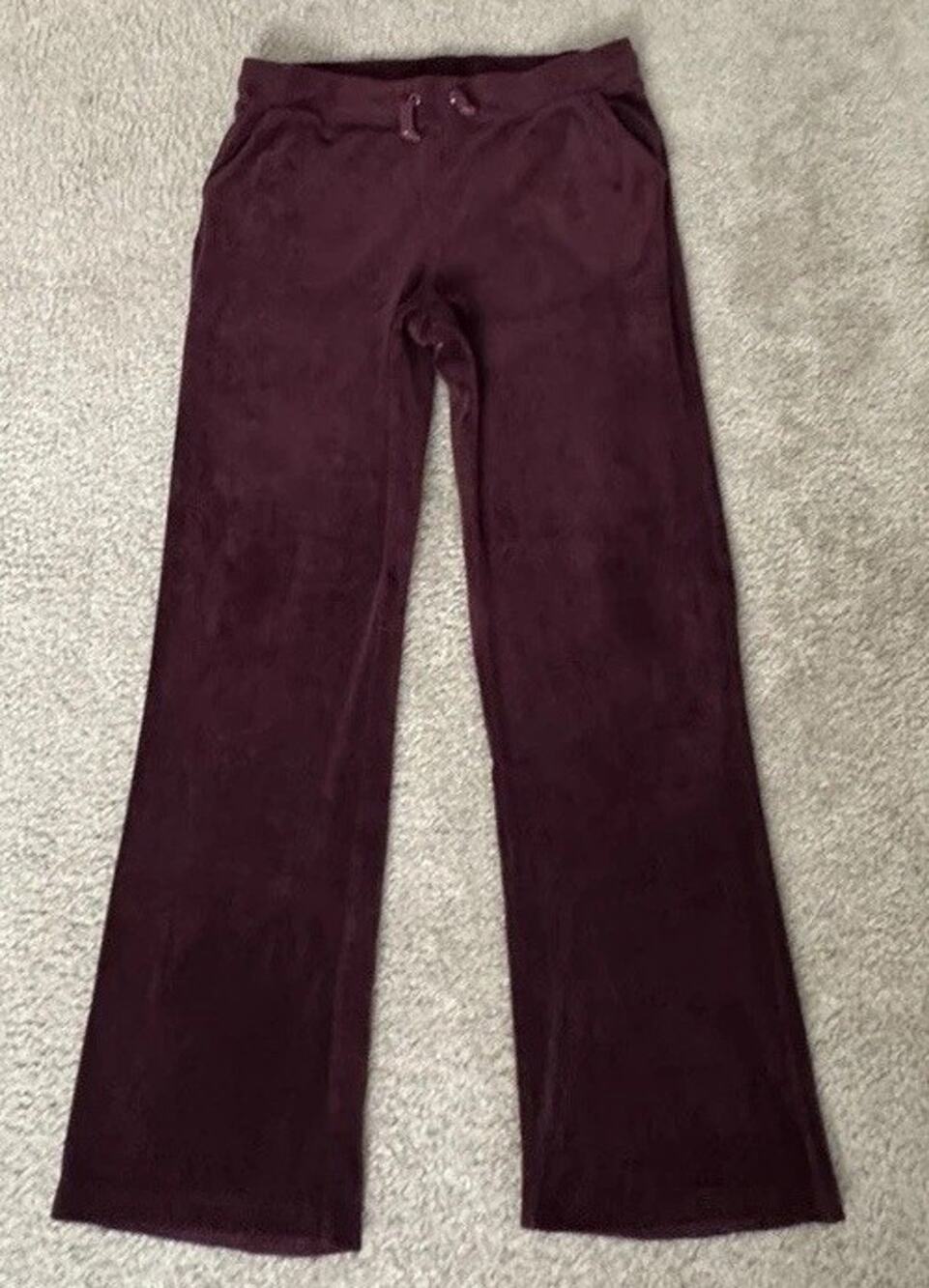 Gloria Vanderbilt Womens M Burgundy Velour High Rise Pull On Lounge Pants